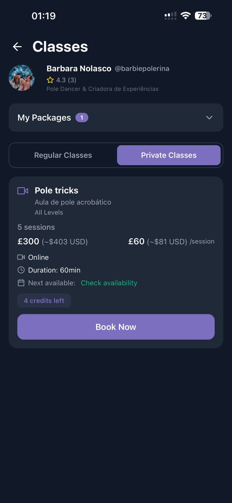 PoleSquad Class Booking Price