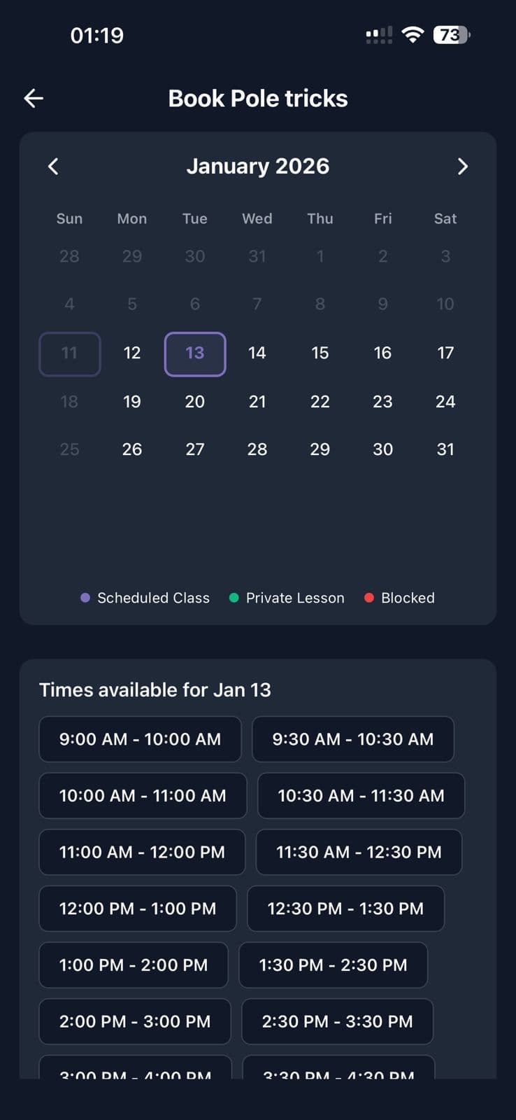 PoleSquad Book Time Slot